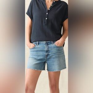 Faherty Desmond Organic Gauze Cotton Short Sleeve Blue Size Medium